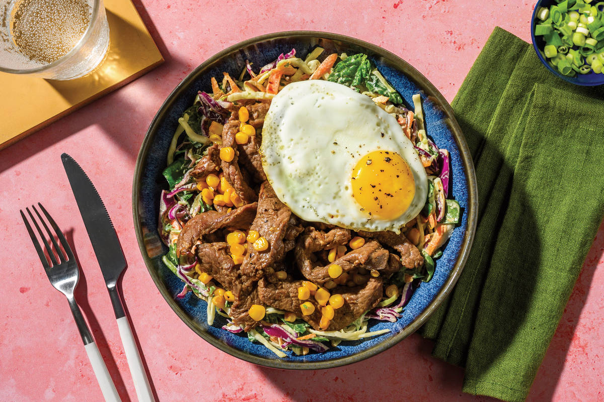Korean Beef, Corn & Creamy Slaw Bowl