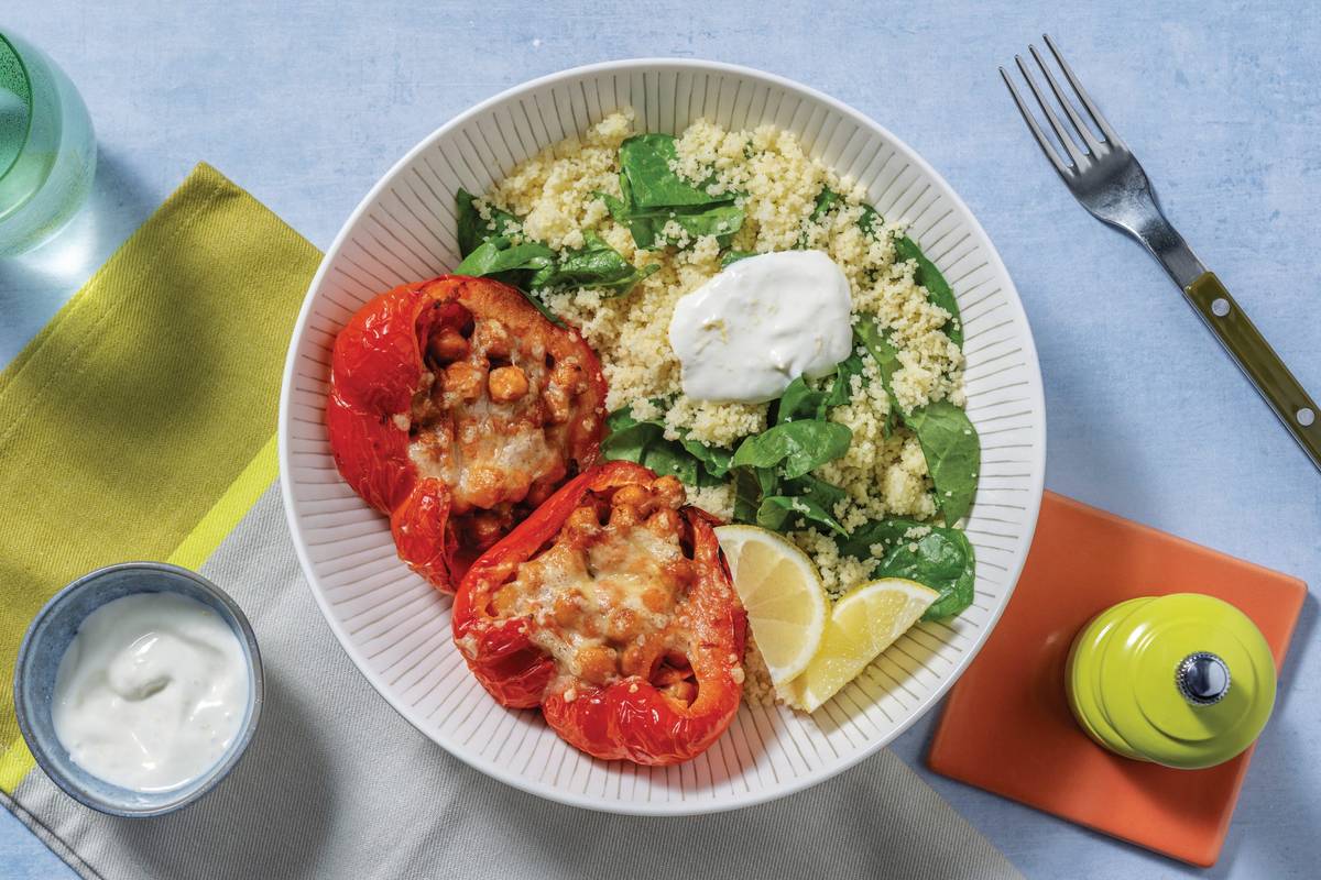 Extra Cheesy Middle Eastern Chickpea-Stuffed Capsicum
