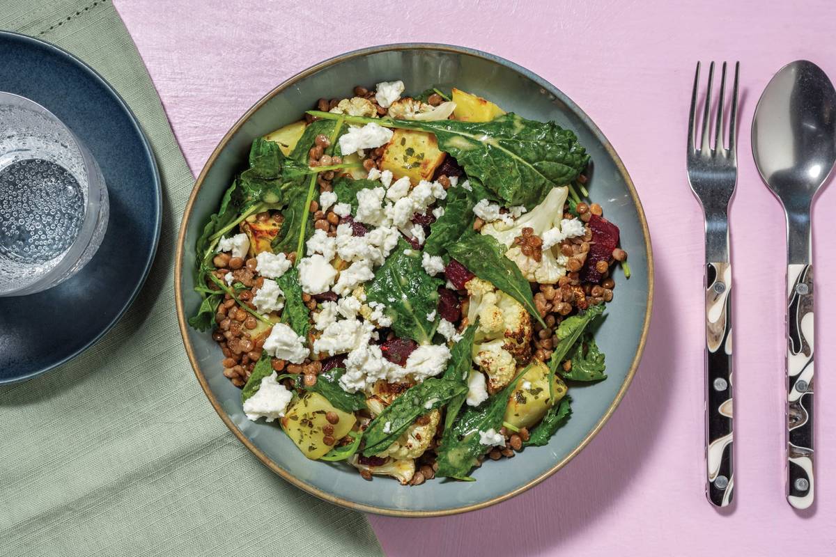 Roast Root Veggie, Chicken & Lentil Salad