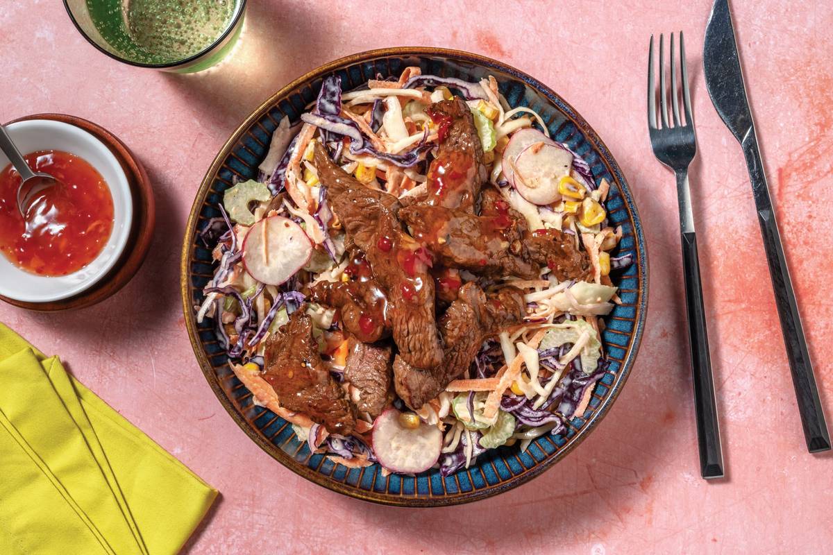 Super Quick Double Asian Beef & Rainbow Slaw