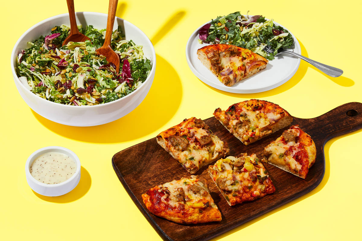 Pork Sausage & Pepper Focaccia Flatbread + Sweet Kale Salad