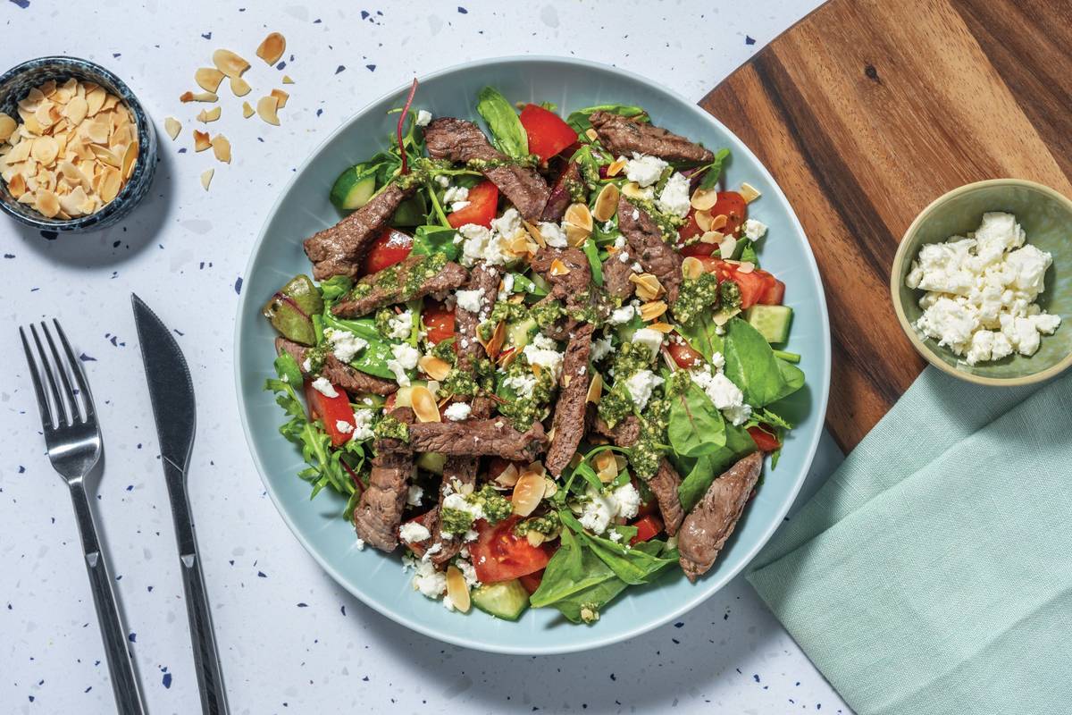 Double Garlic-Herb Beef & Creamy Pesto Salad
