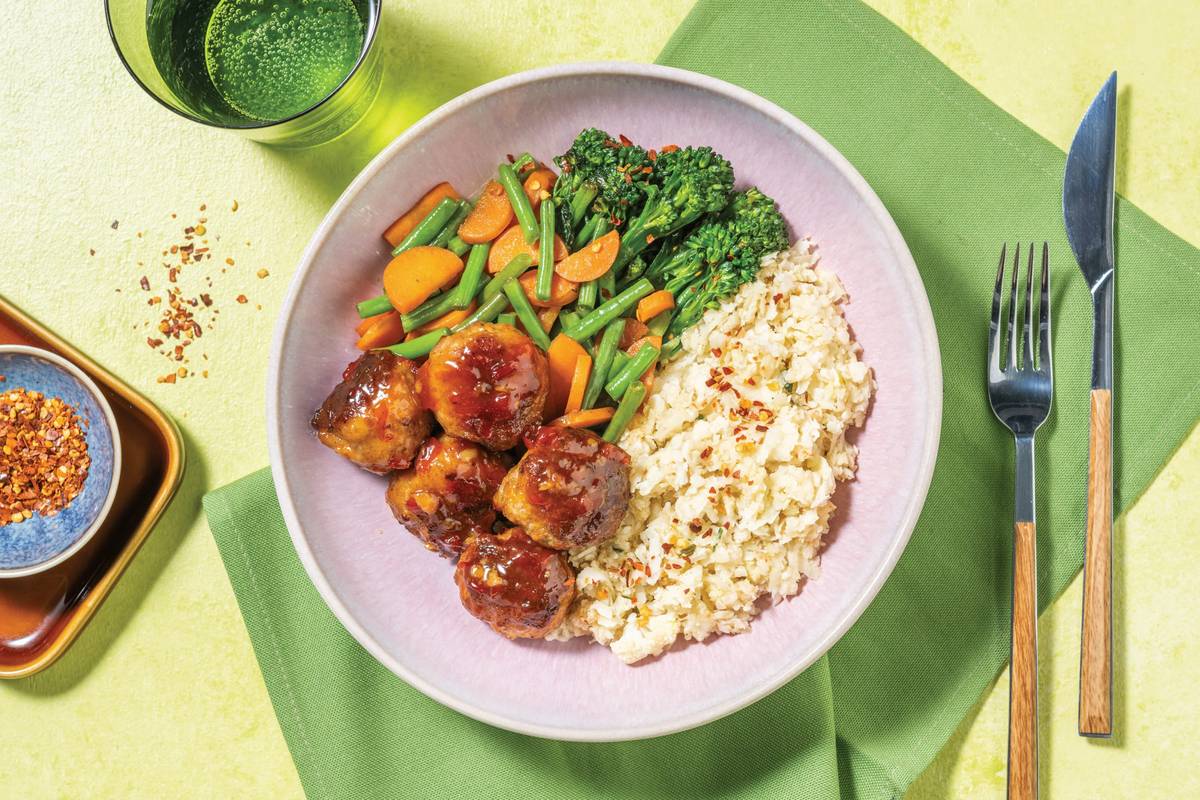 Sweet Chilli Beef Meatballs & Soy Veggies