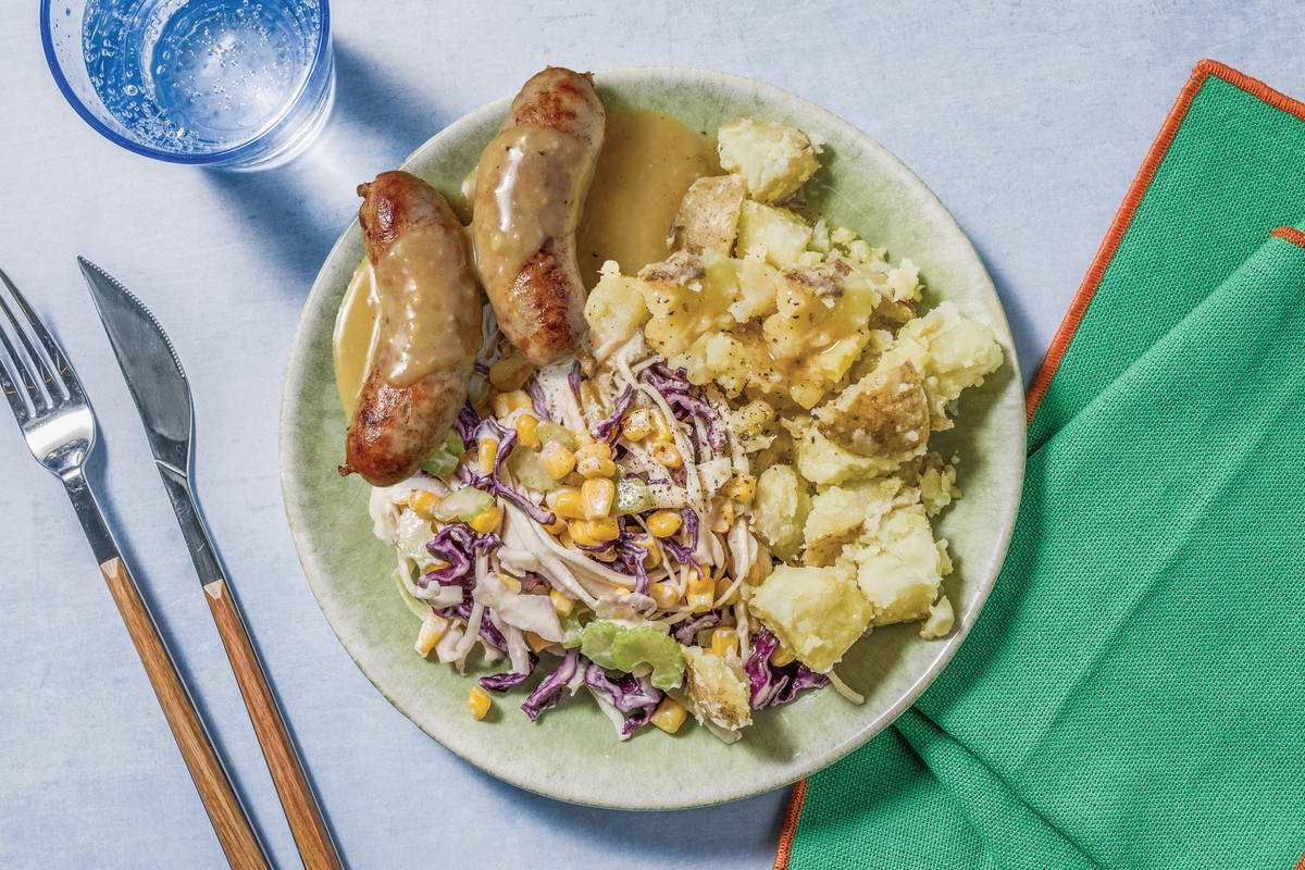 Quick Pork Sausages & Crushed Potatoes