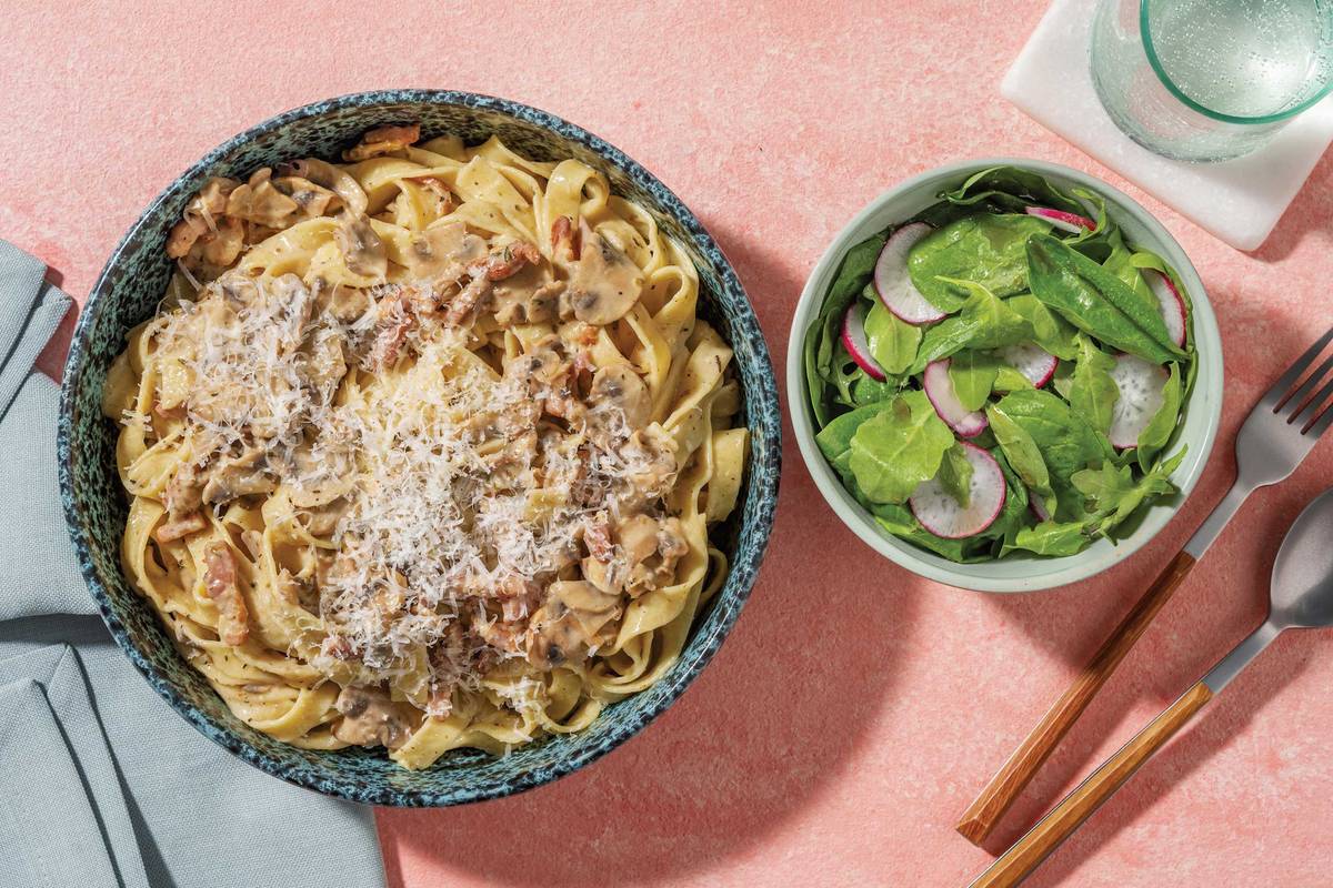 Mushroom & Double Bacon Spaghetti Boscaiola