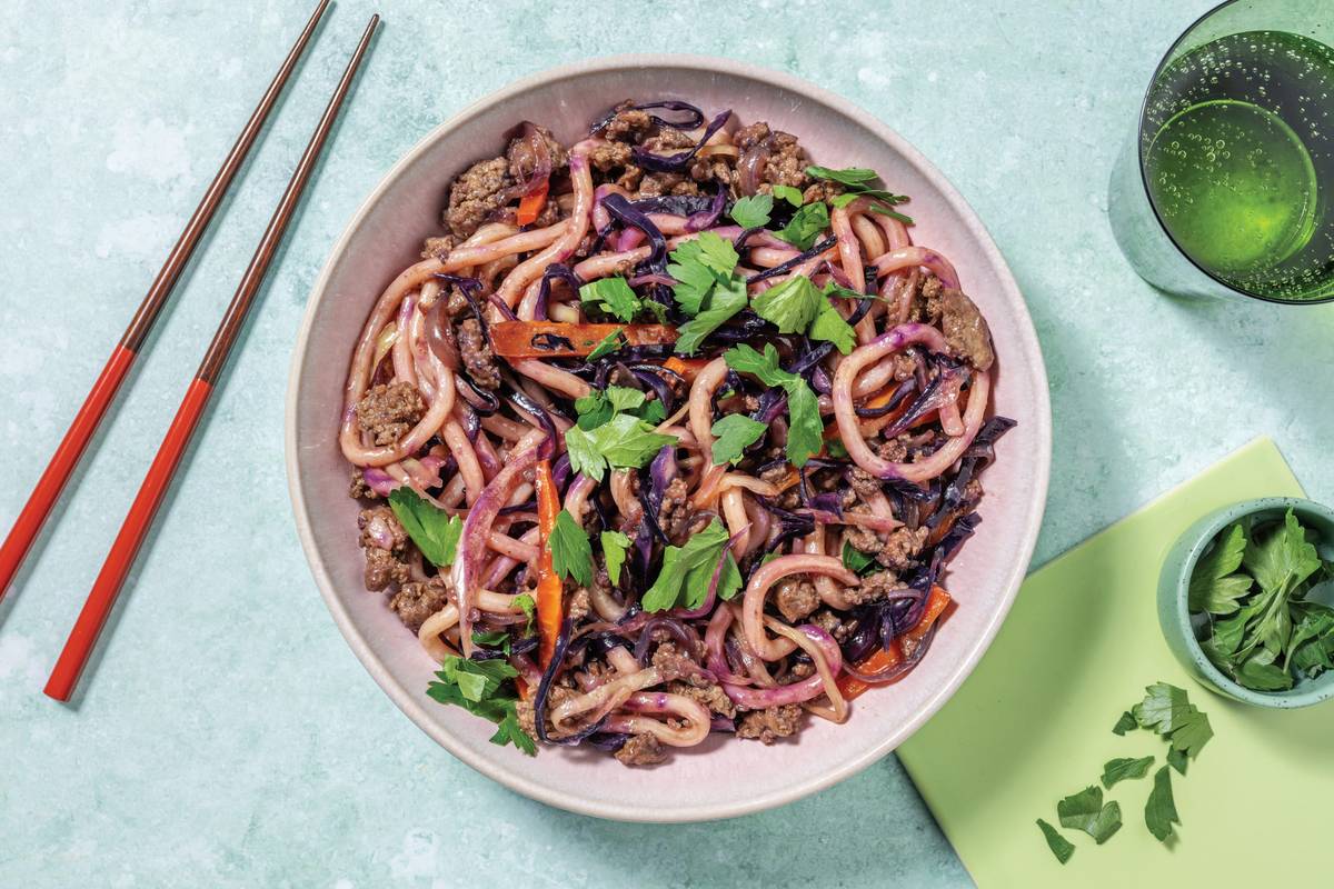 Sweet-Chilli Beef Mince & Udon Noodle Stir-Fry