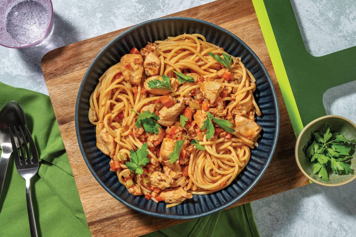 Quick Double Creamy Chicken & Tomato Spaghetti