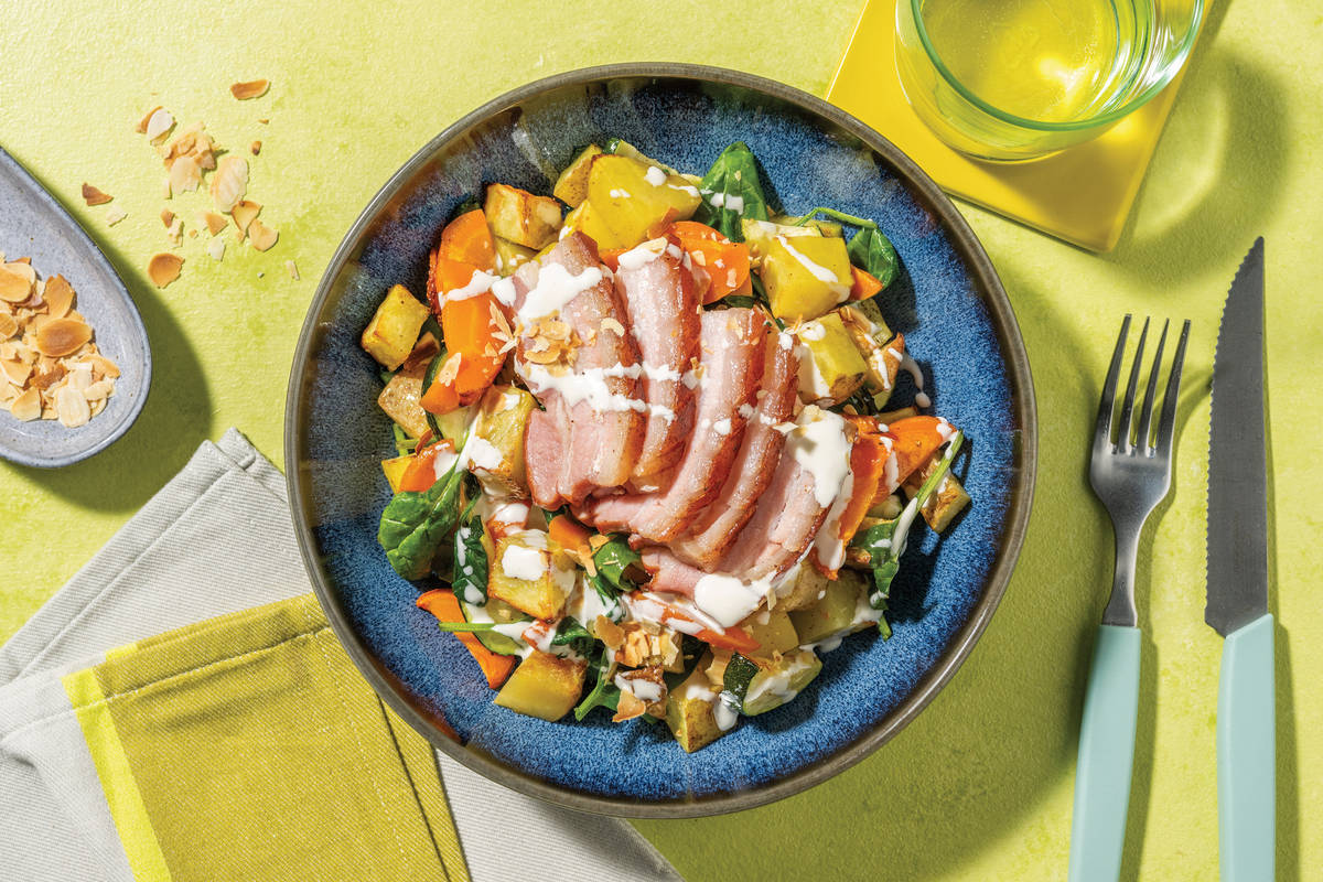 Roast Pork Belly & Lemony Veggies