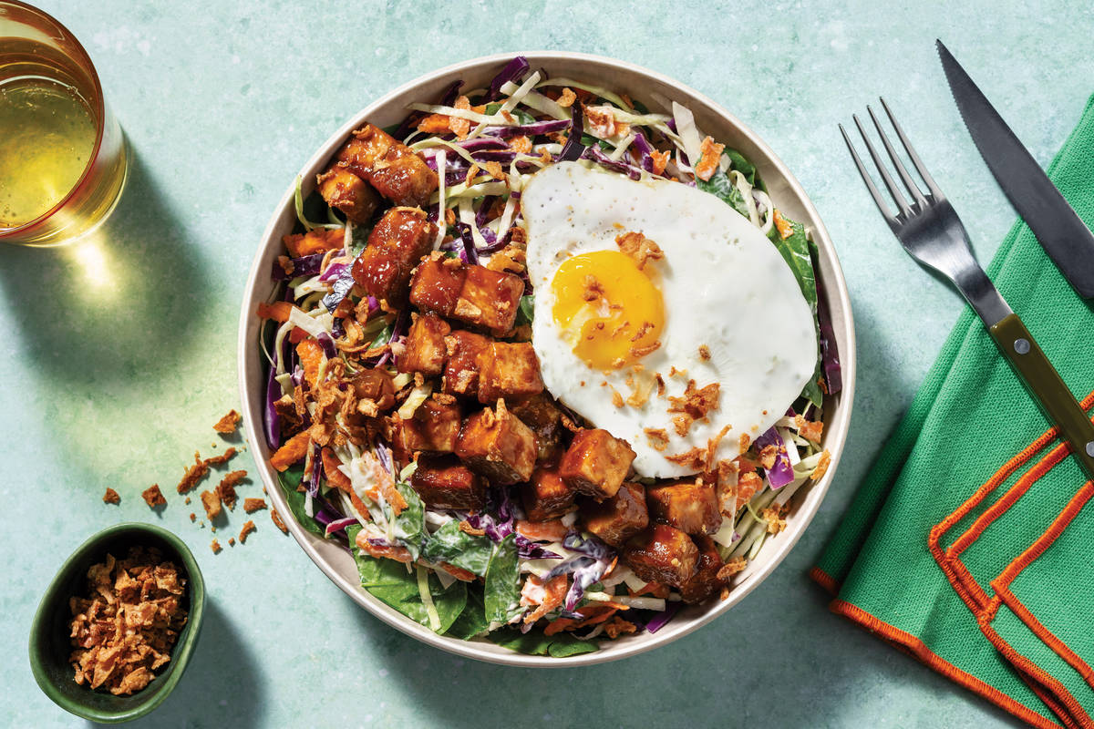 Sticky Plum Sauce Tofu Slaw Bowl