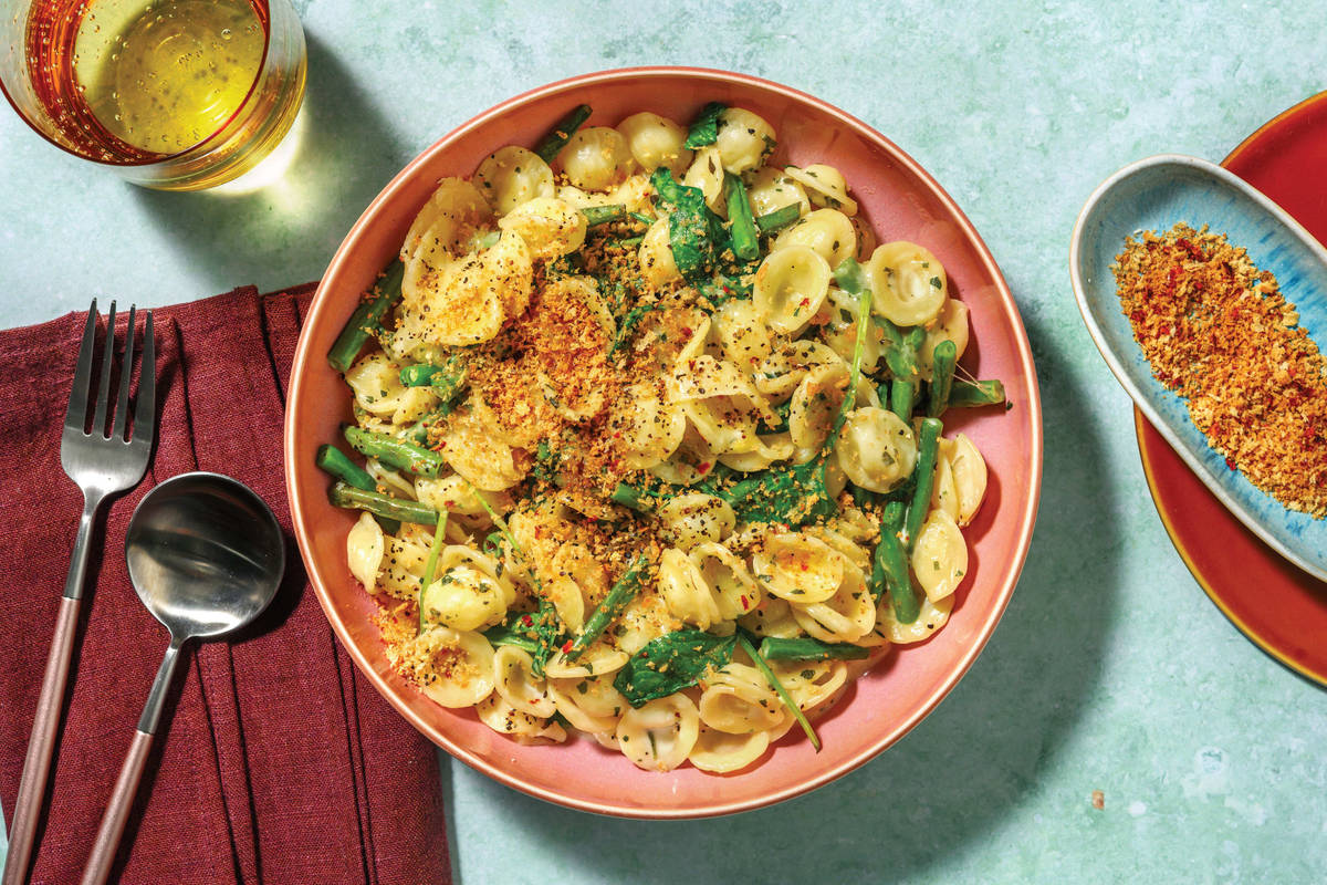 [swap green beans to pre-prepped] Quick Truffle 'Mac' & Cheese