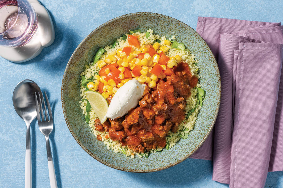Easy Beef Chilli & Spinach Couscous