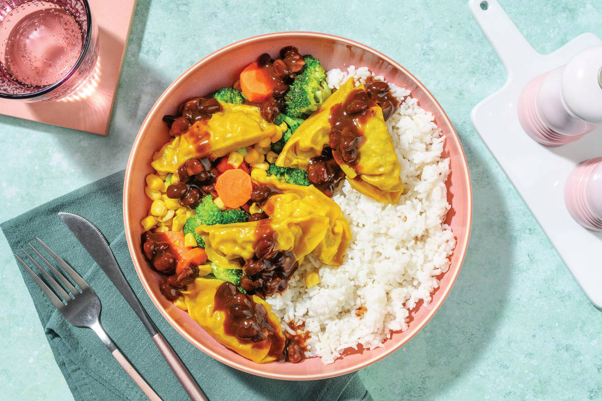 Double Pan-Fried Prawn Wontons & Sweet Black Bean Sauce