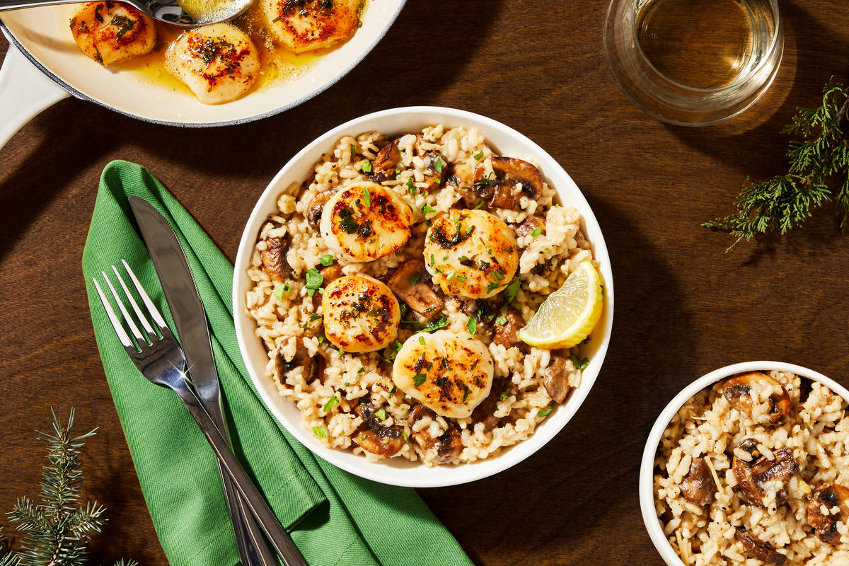 Scallops over Truffled Mushroom Risotto
