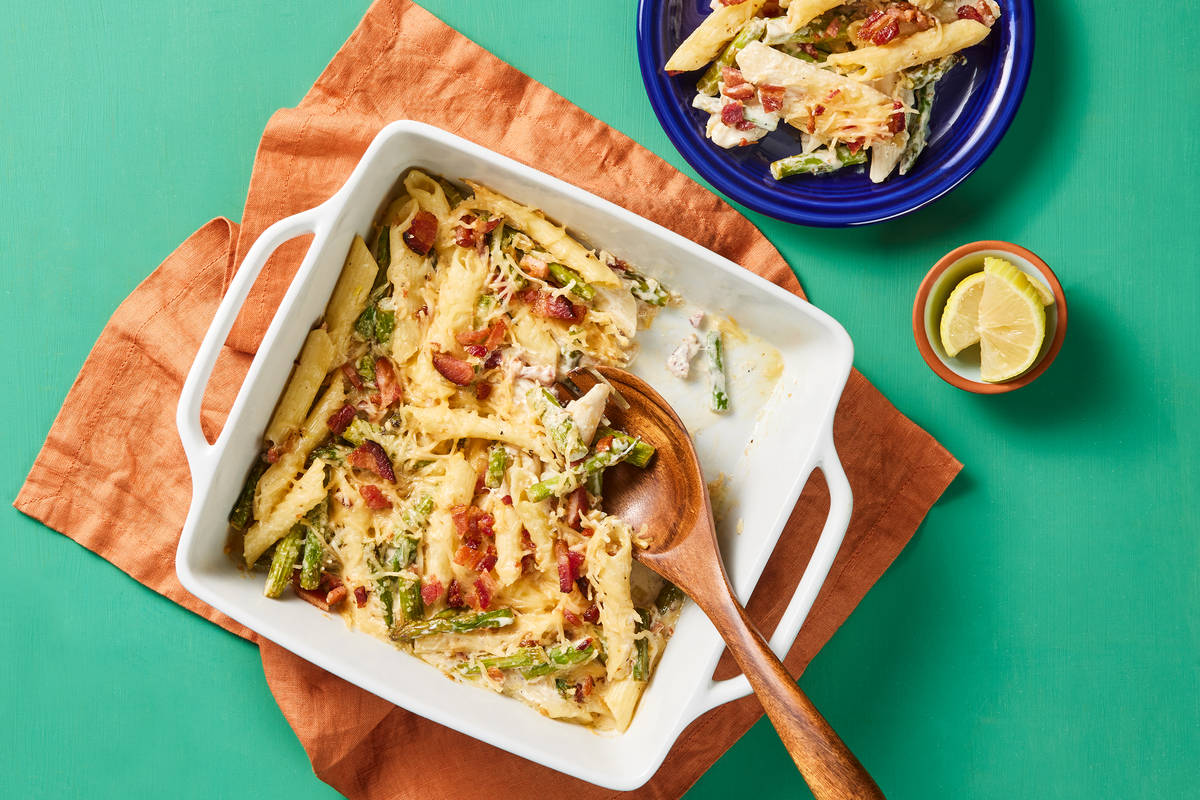 Creamy Asparagus & Bacon Pasta Bake