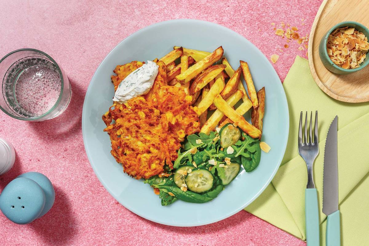 Cheesy Corn Fritters & Potato Fries