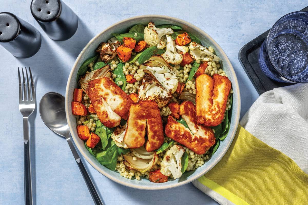 Honey-Glazed Chicken, Halloumi & Pearl Couscous