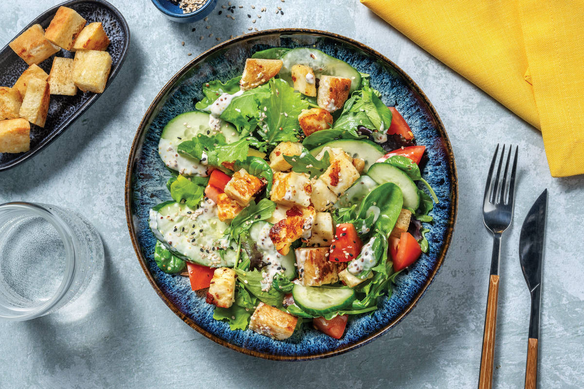Seared Haloumi & Garlic Crouton Salad