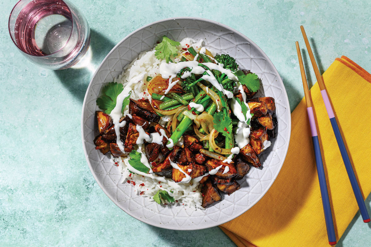 Korean Eggplant & Baby Broccoli Stir-Fry 