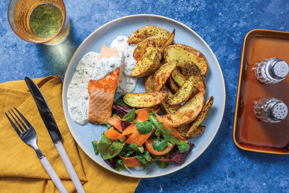 Easy Double Baked Salmon & Herby Caper Mayo 