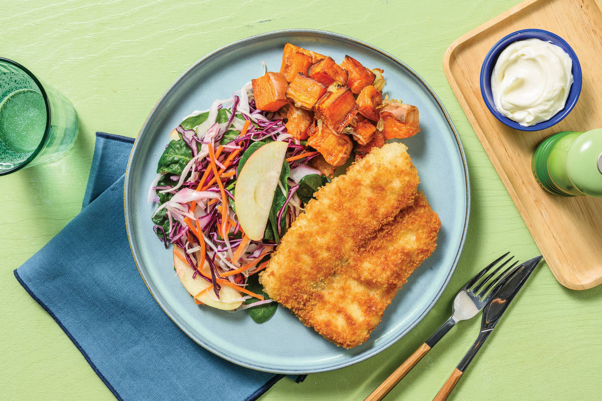 Crumbed Basa & Cheesy Sweet Potato Chunks