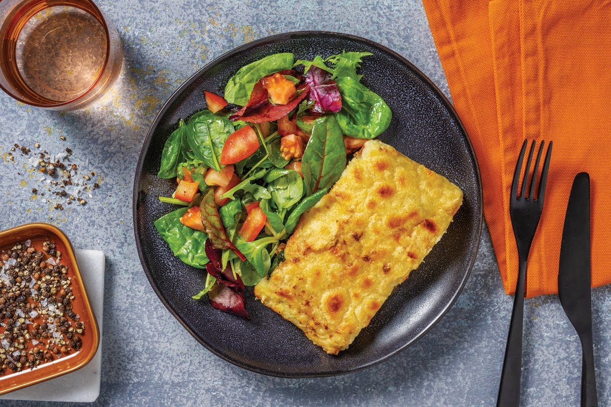 Indian Beef & Cheesy Cauli-Potato Topped Pie