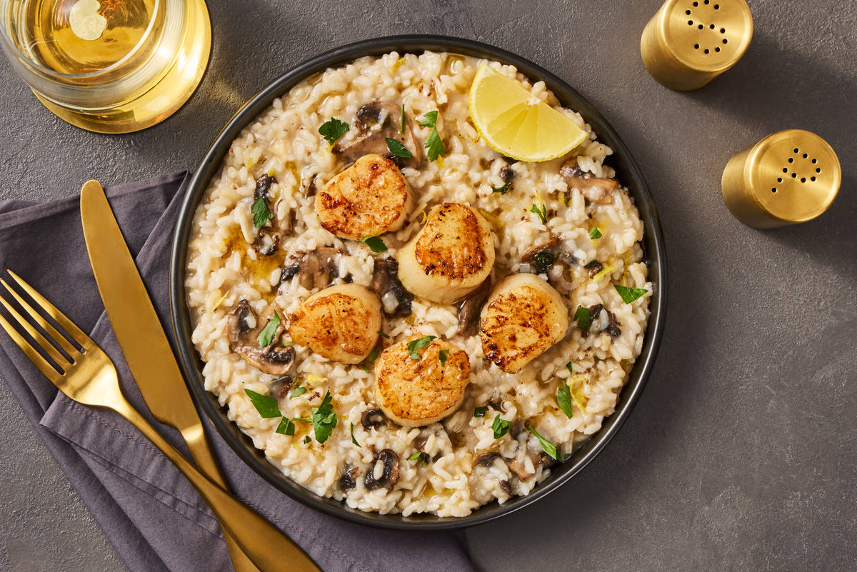 Scallops over Truffled Mushroom Risotto