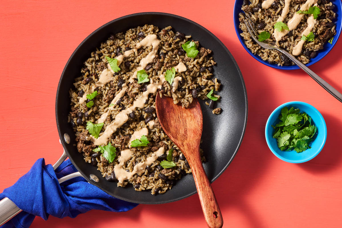 One-Pan Beef, Black Bean ’n’ Rice Skillet