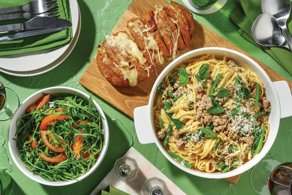 Creamy Pork & Greens Fettuccine Feast