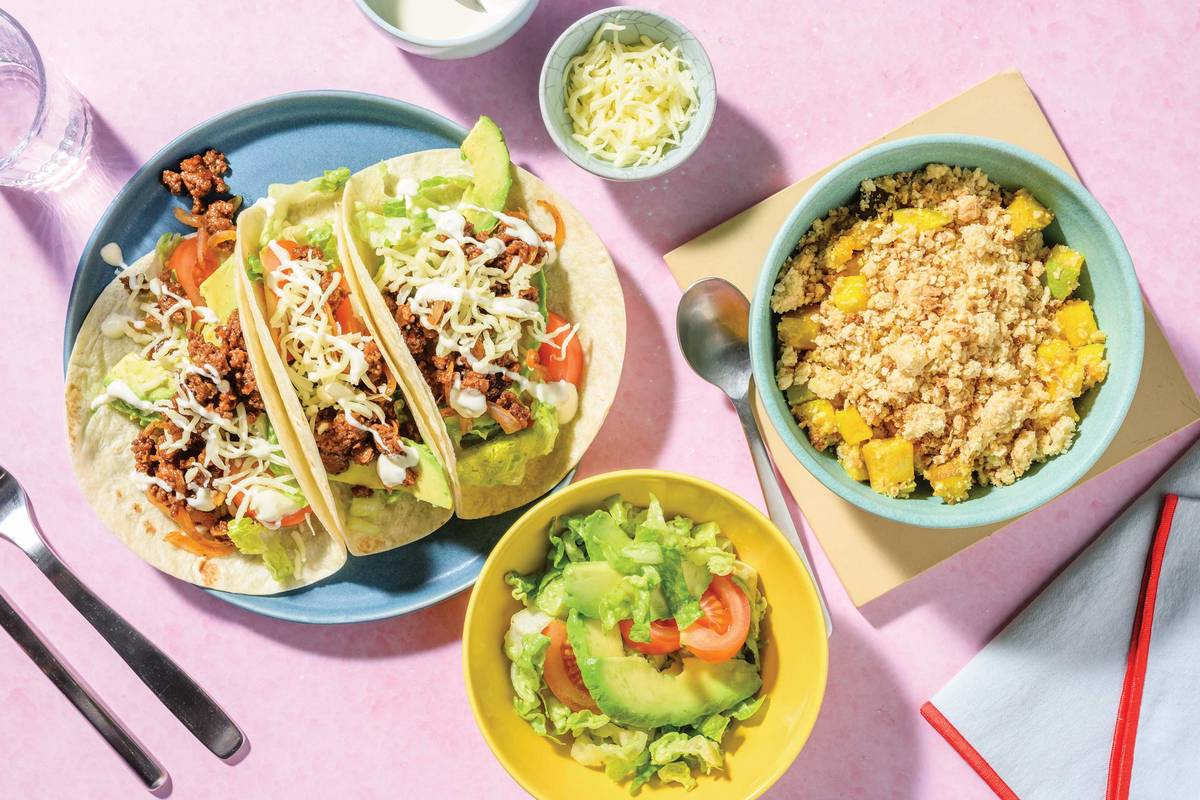 BBQ Tex-Mex Beef, Bacon & Avocado Tacos for Dinner