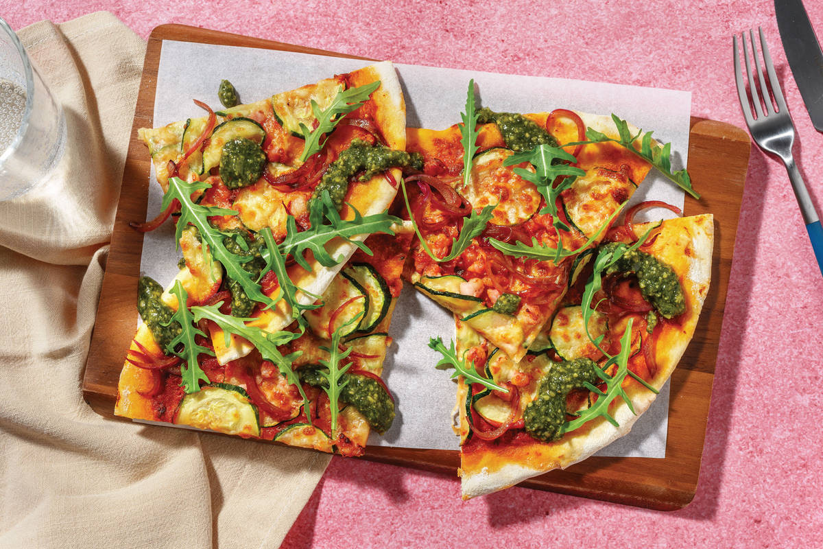 Homemade Bacon & Basil Pesto Pizza