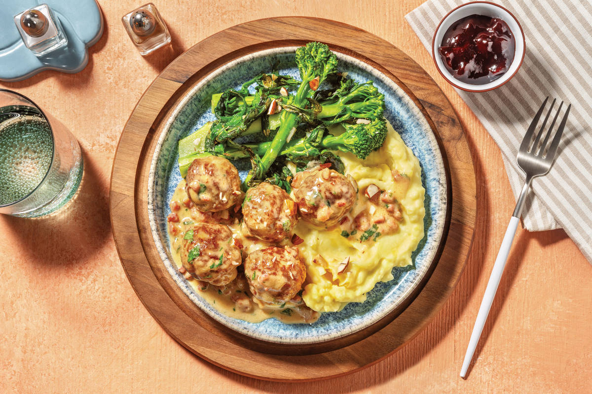 Swedish Pork Meatballs & Creamy Bacon Sauce