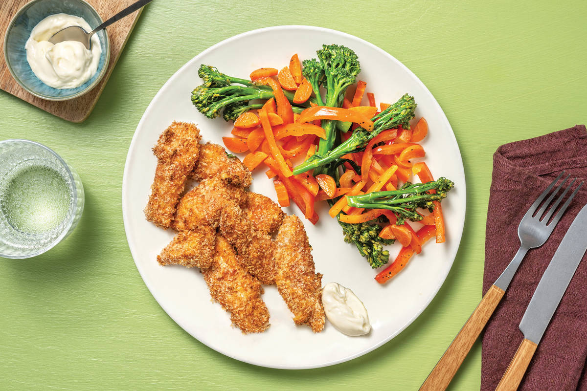 Crumbed Chicken & Garlic Butter Baby Broccoli