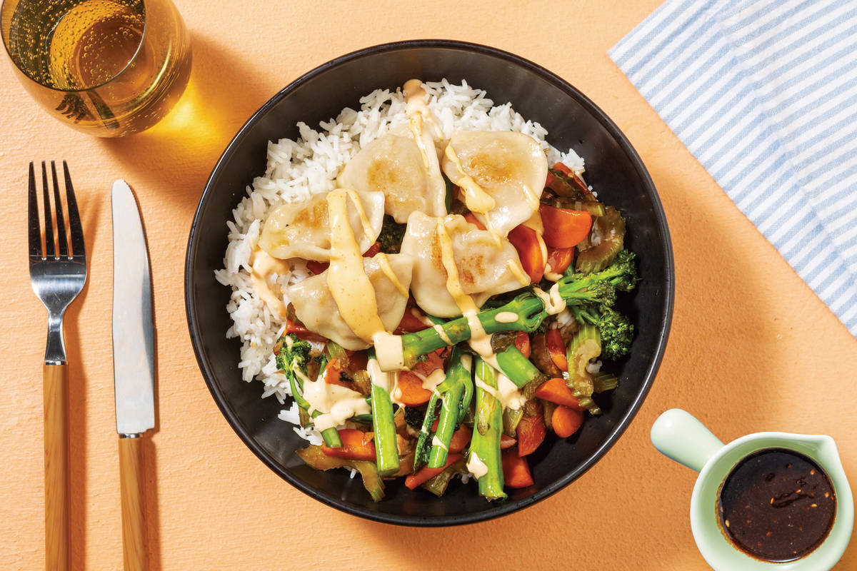 Vegetable Gyoza, Bacon & Korean Baby Broccoli
