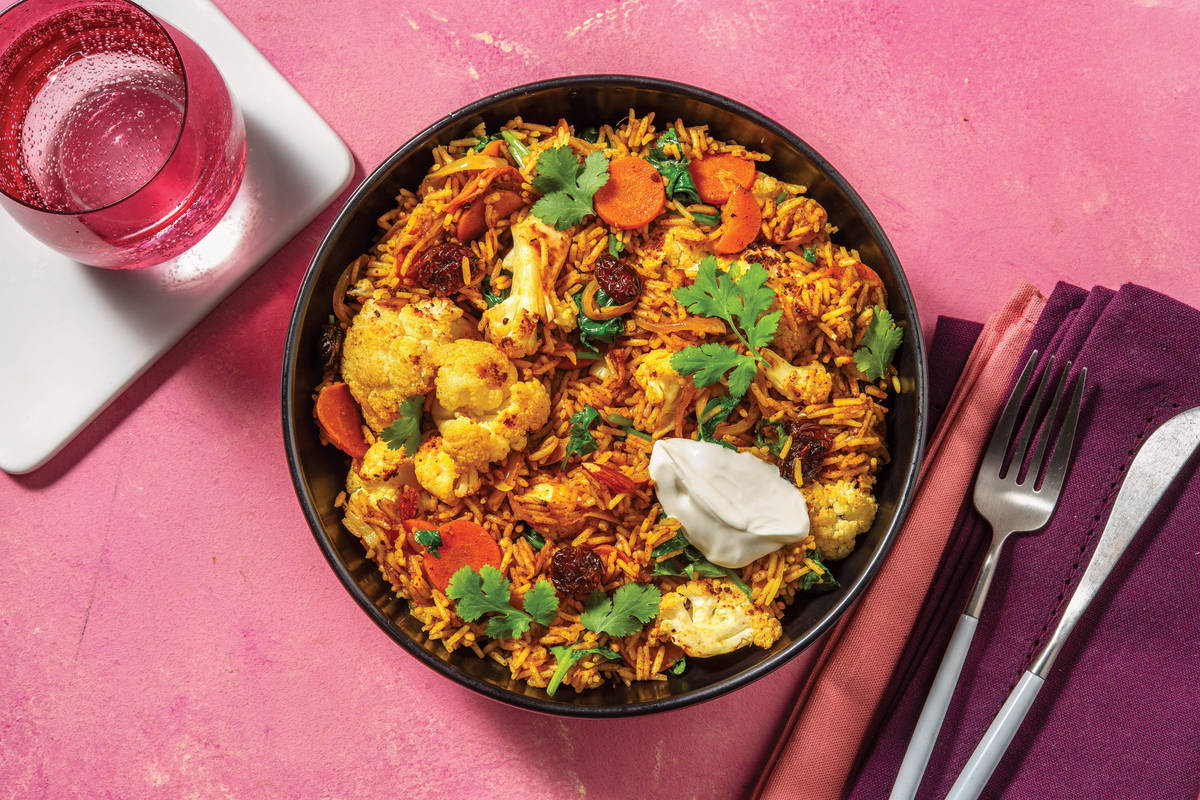 Roasted Cauliflower & Chicken Bengali Biryani