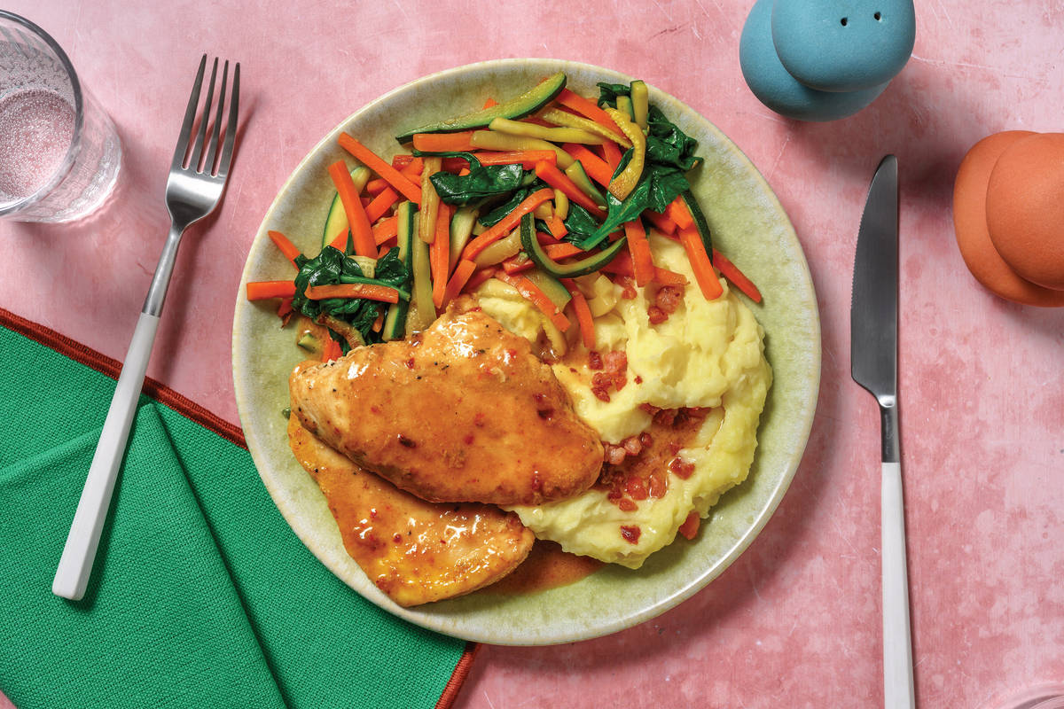 Sweet Dijon-Glazed Chicken & Bacon Mash