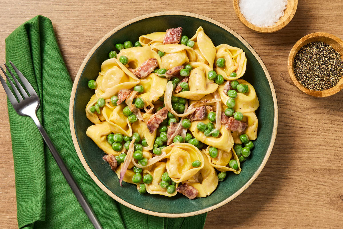 Tortelloni with Peas & Bacon