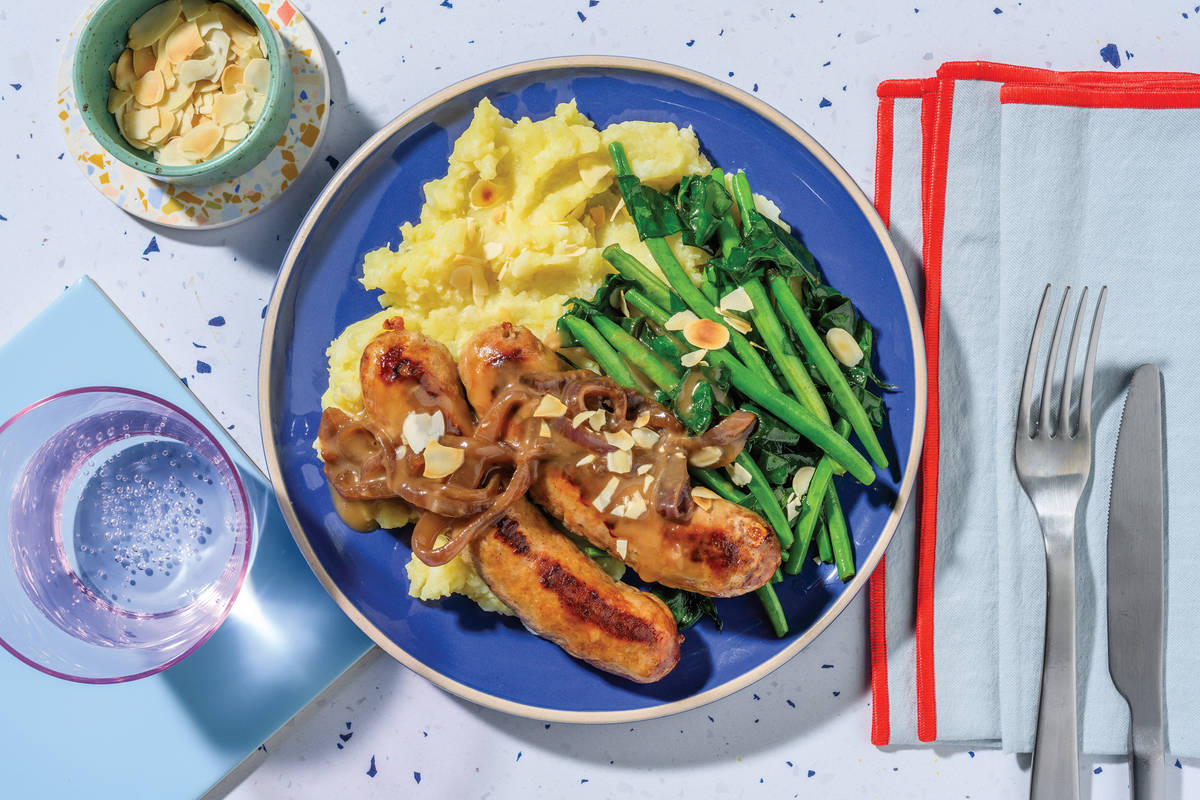 Double Pork Sausages & Mustardy Cauli-Potato Mash