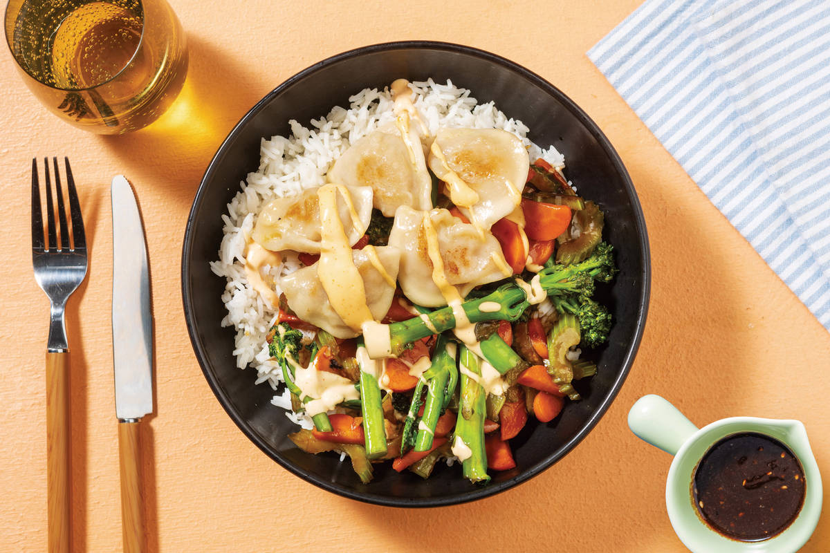 Veggie Gyoza & Korean Baby Broccoli
