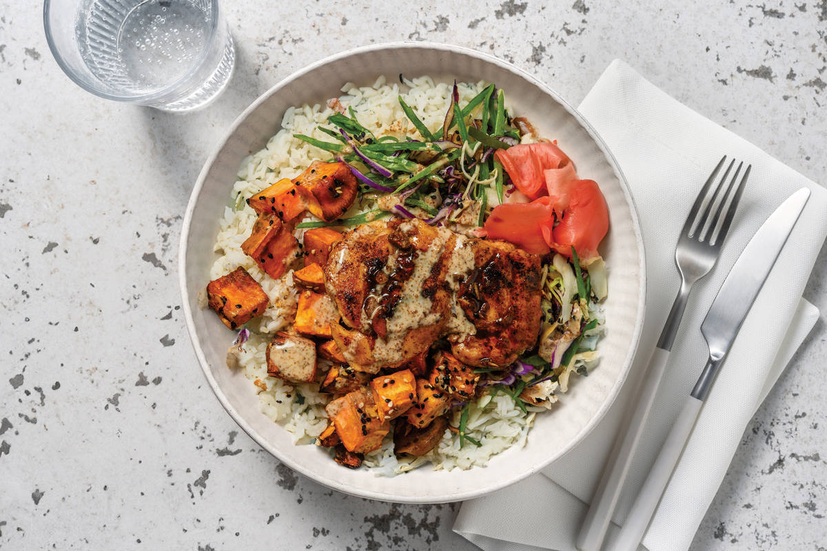 Sesame Chicken Poke Bowl & Pea Pod Slaw