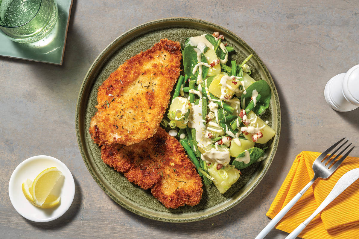 Herb-Crumbed Chicken & Bacon Potato Salad