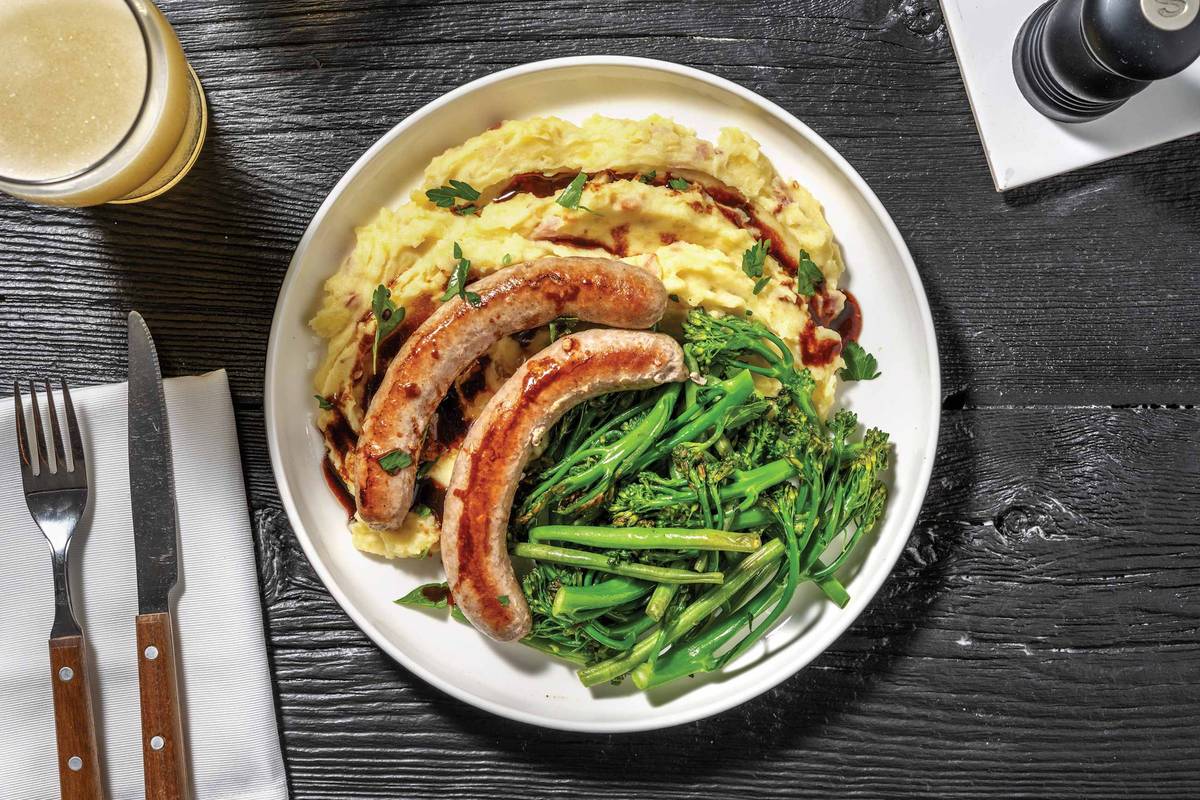 Sticky Pork Sausages & Parmesan-Bacon Mash