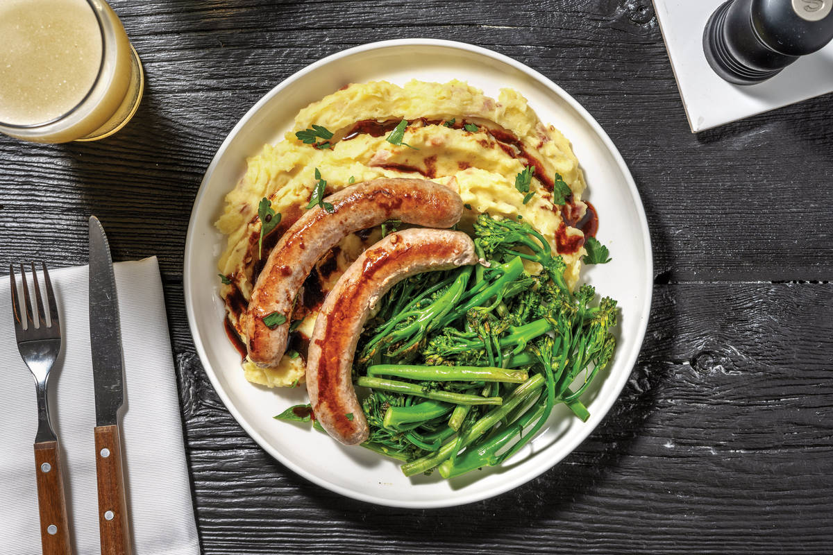 Sticky Pork Sausages & Parmesan-Bacon Mash