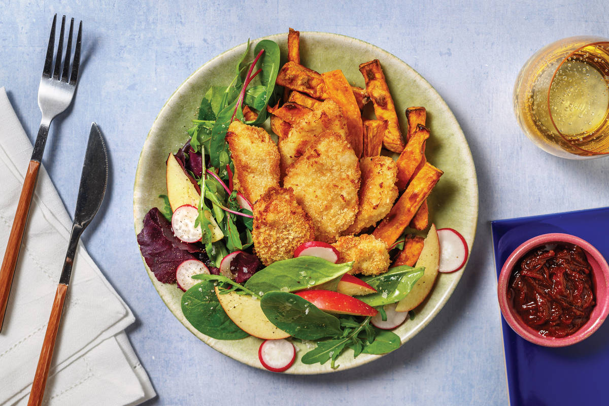 Plant-Based Crumbed Chick'n & Kumara Fries