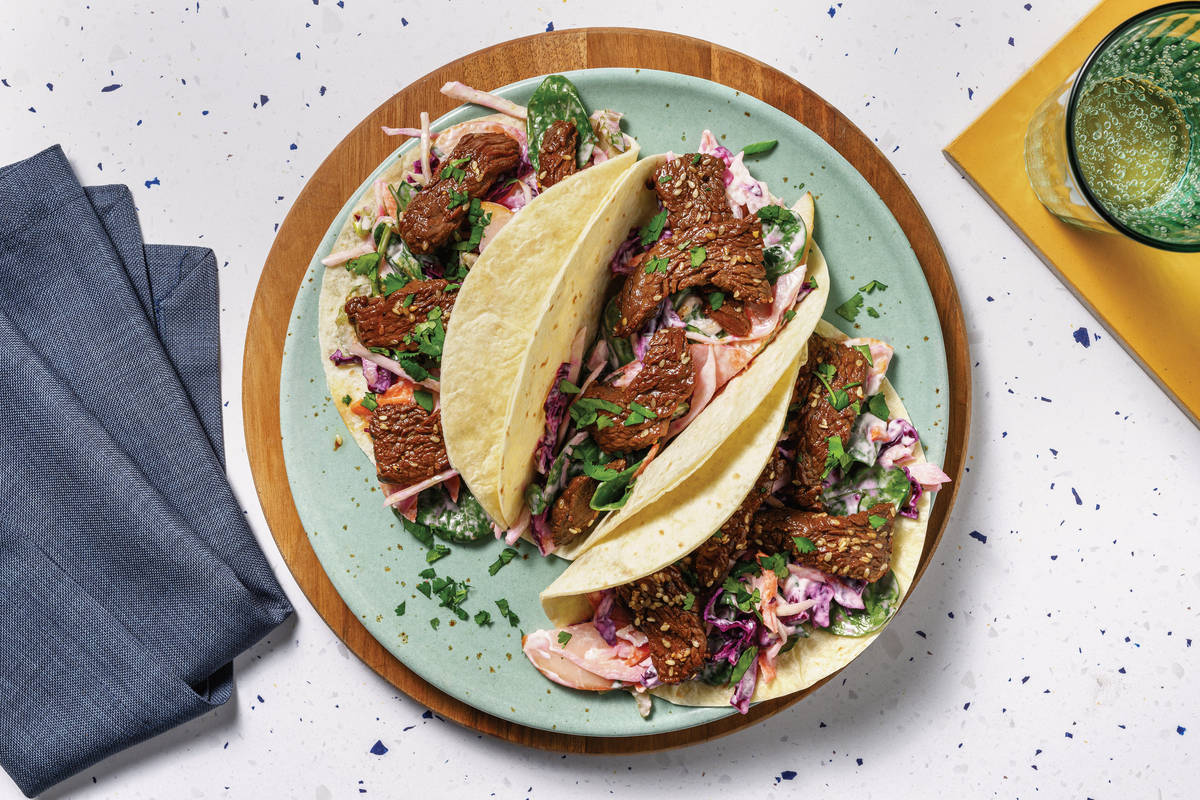 Korean-Style Double Sesame Beef Tacos