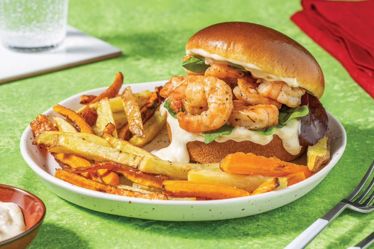  Double Garlic & Herb Prawn Burger