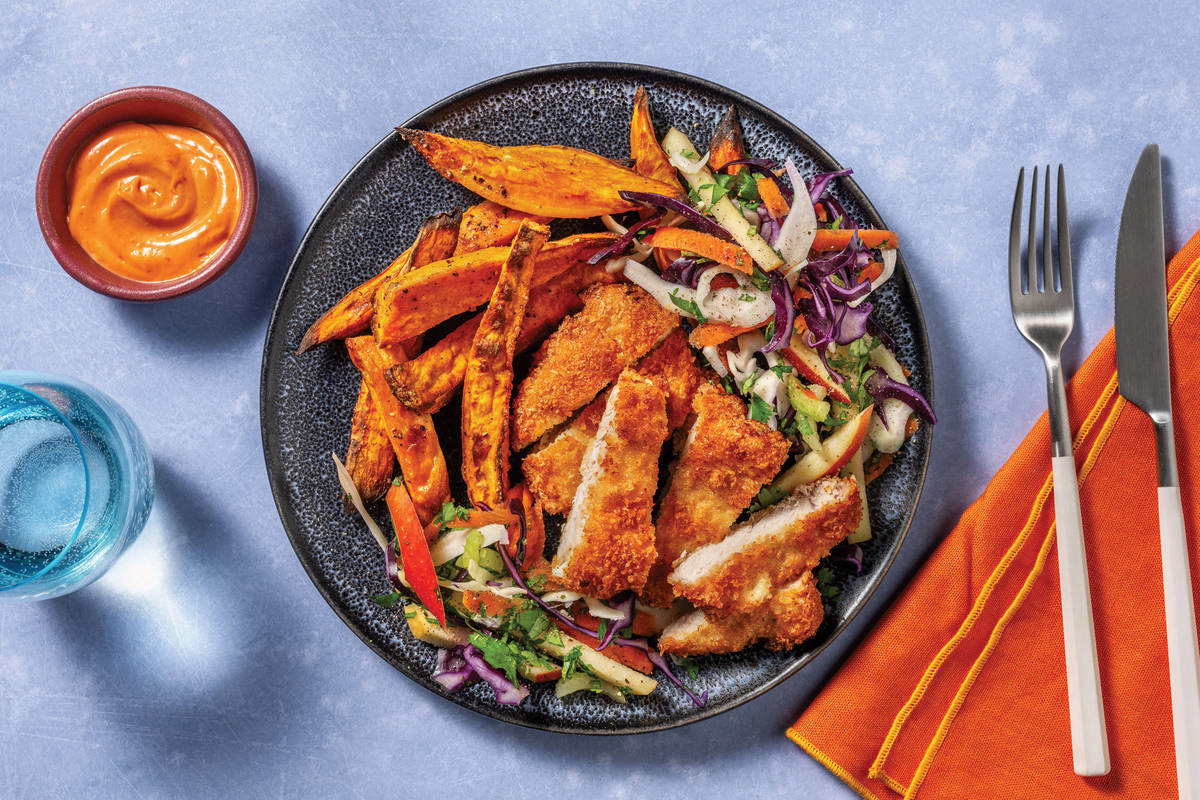 BBQ Chicken Schnitzel & Apple Slaw