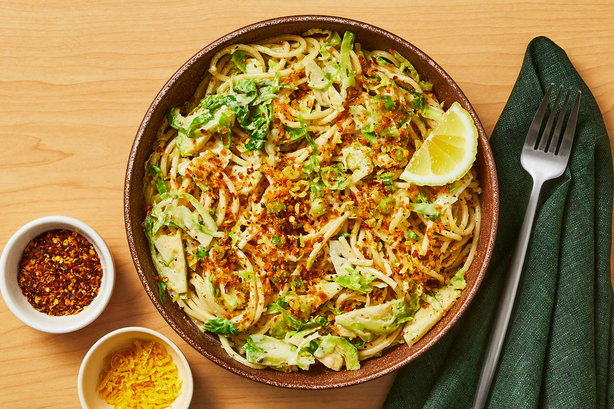 Spaghetti with Chicken Sausage & Brussels