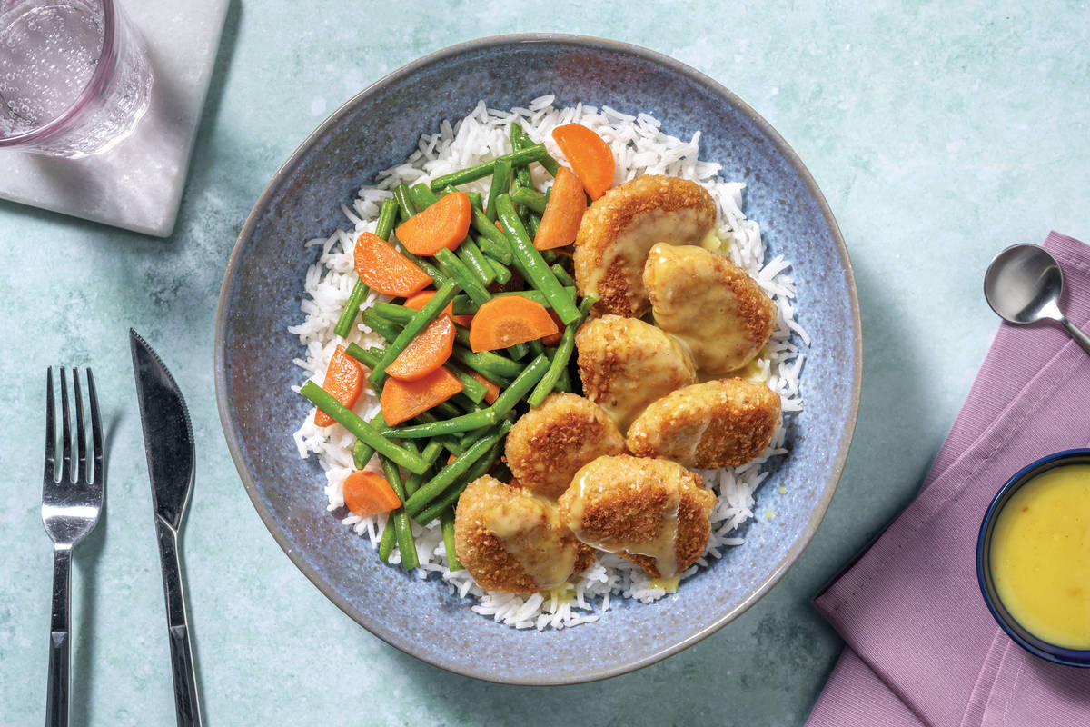 Plant-Based Crumbed Chick'n & Garlic Rice