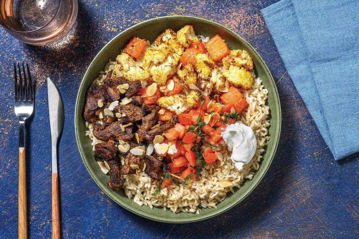 Chermoula Beef & Brown Rice Bowl