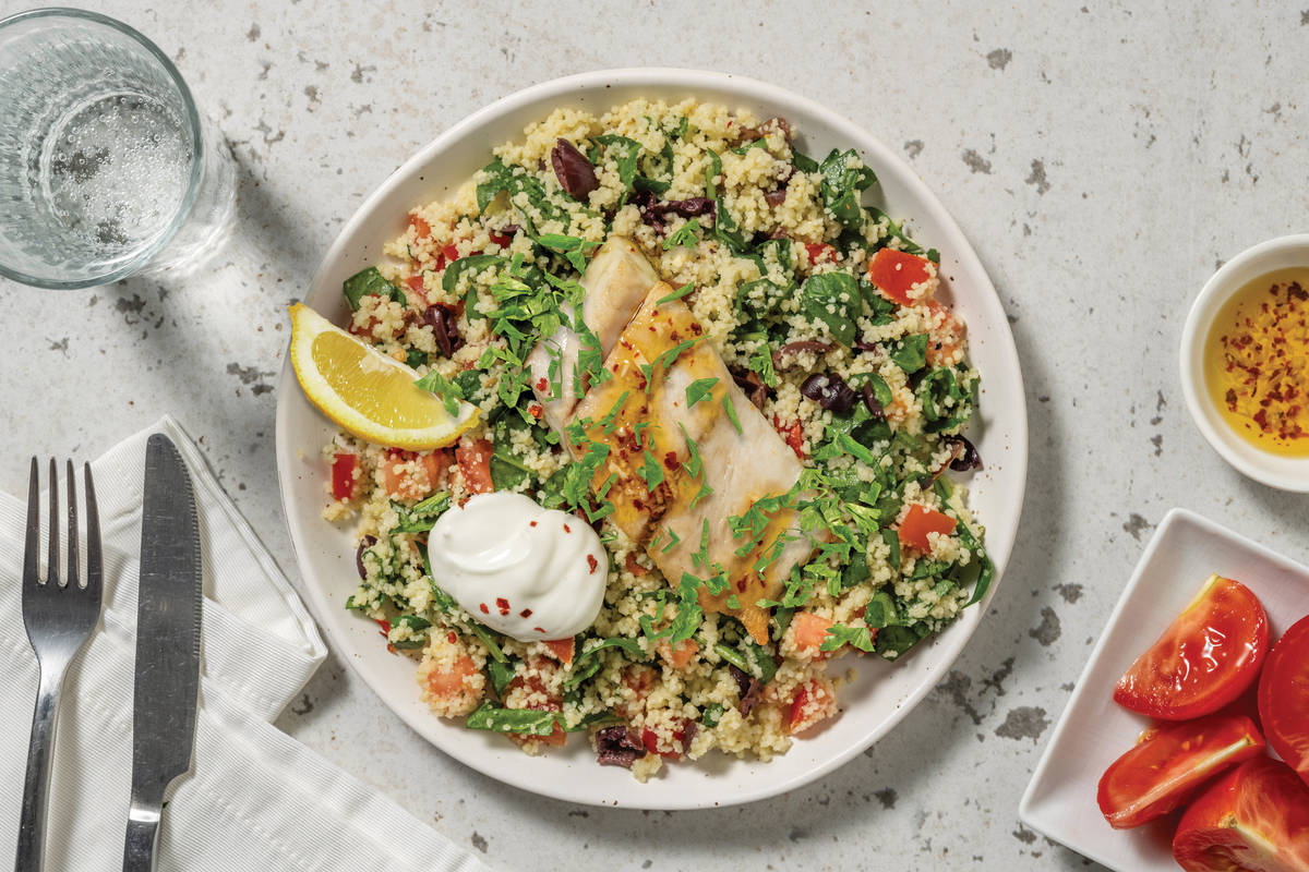 Easy Double Barramundi & Zesty Olive Grain Salad